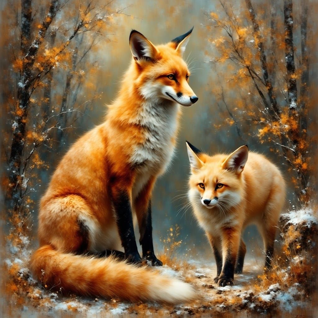 Cat and Fox Together in Ethereal Style