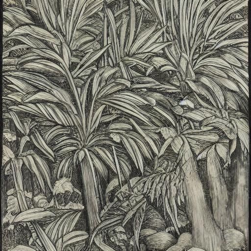 Plantain Grass Botanical Ink Drawing