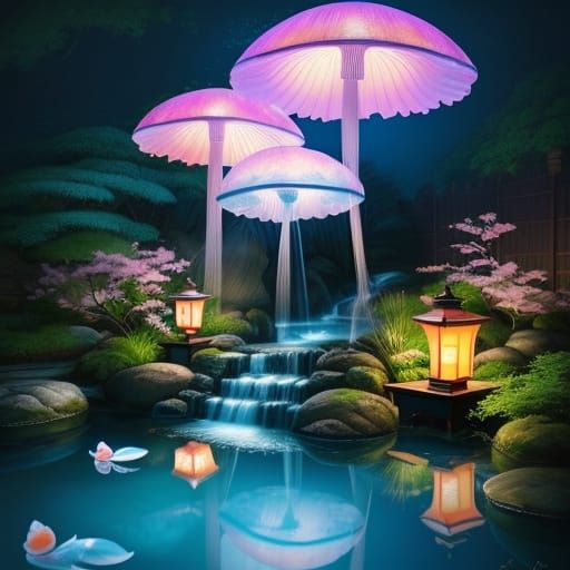 Kitsune and Koi in Whimsical Japanese Style