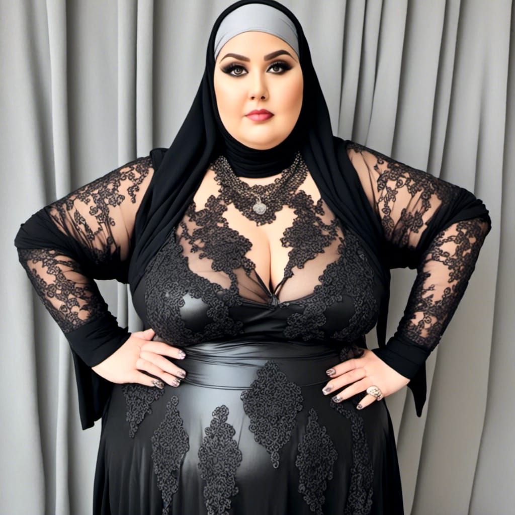 Curvaceous Granny in Black Lace Catsuit Portrait