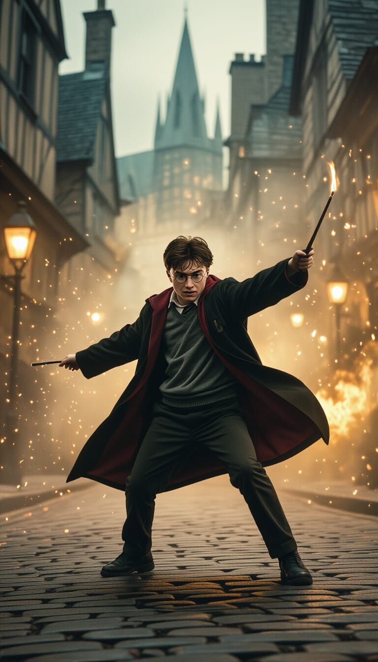 Harry Potter in Intense Action, Cinematic Style