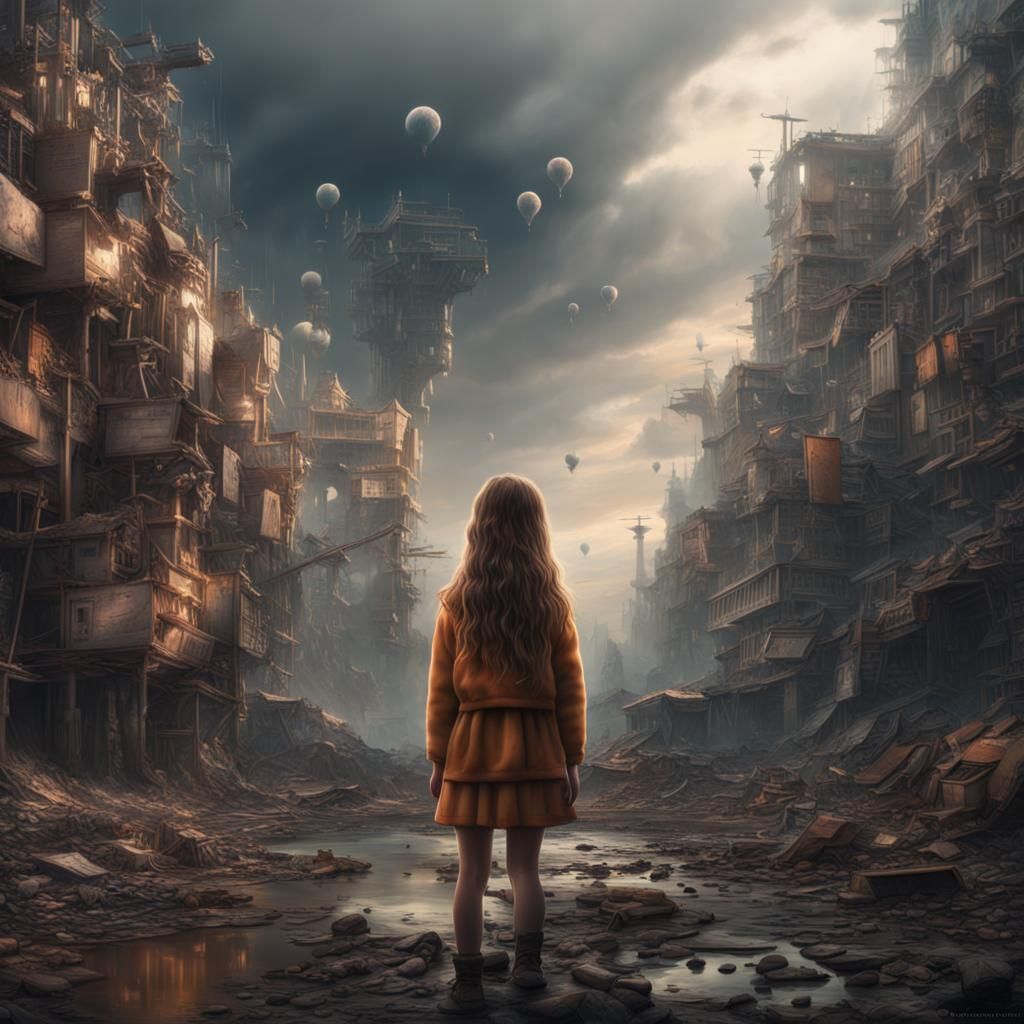 Girl Observes Contaminated World: Digital Matte Painting