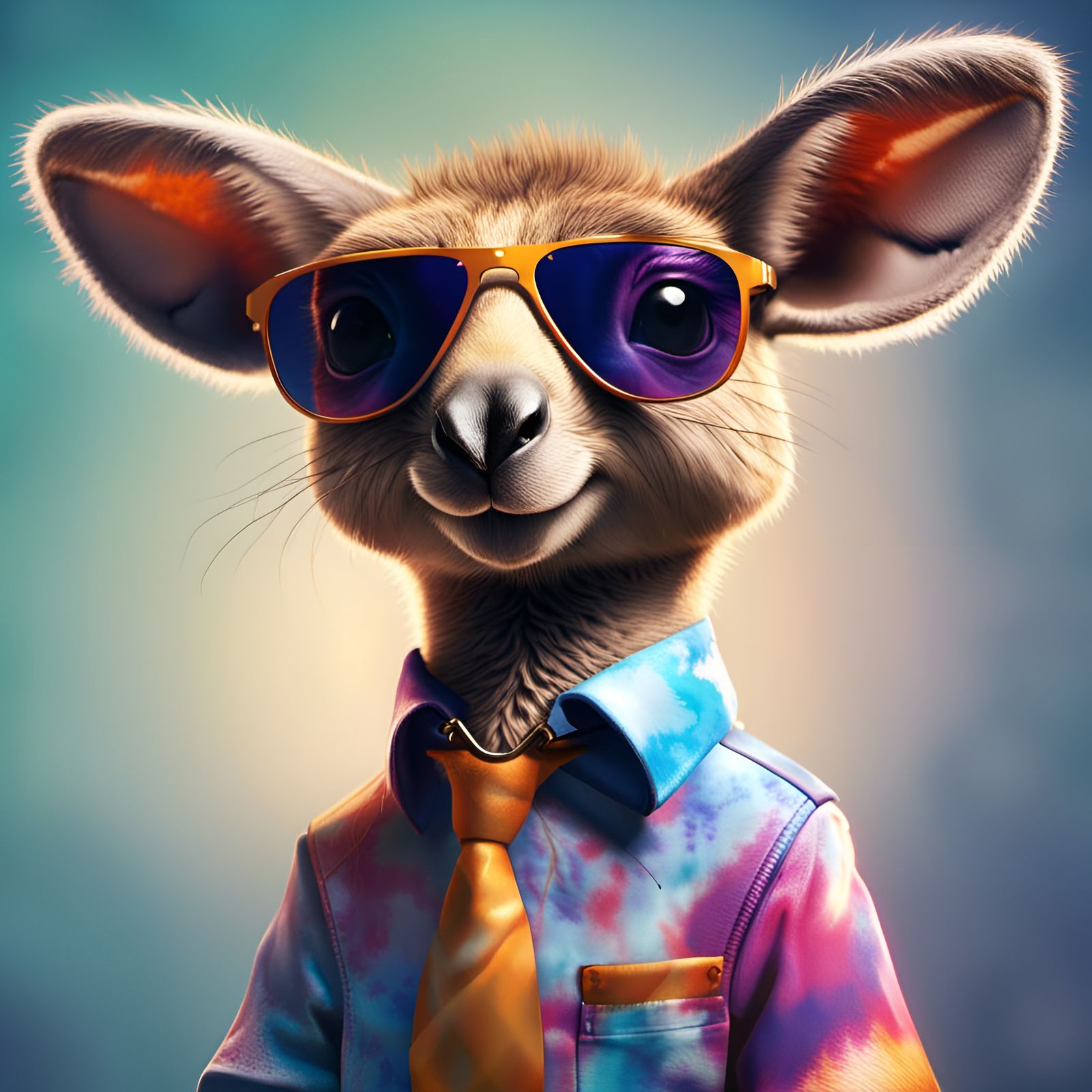 Kangaroo in Tie-Dye Shirt: Detailed Matte Painting