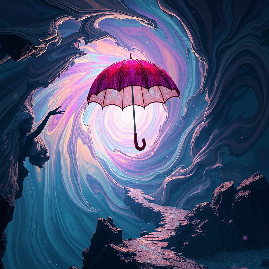 Lost Umbrella Soaring Through Dreamlike Dimensions
