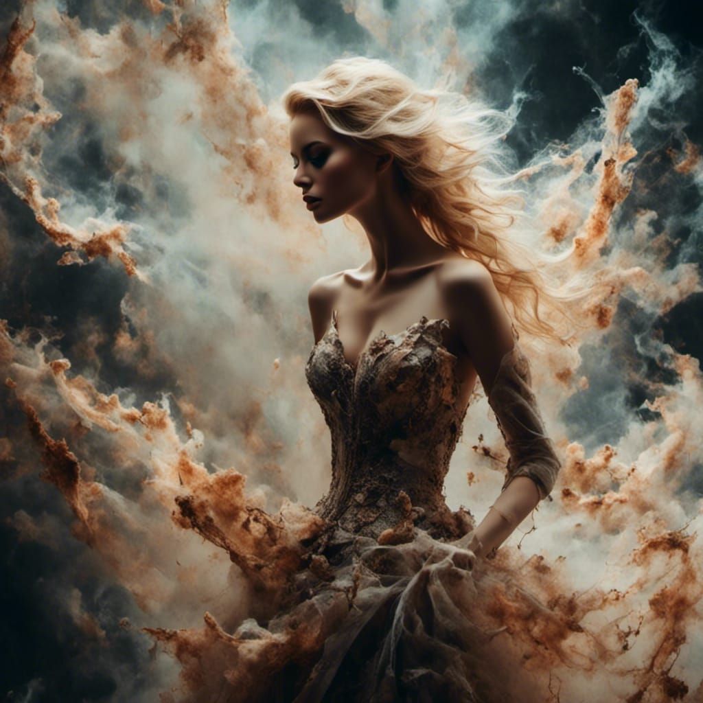 Gorgeous Blonde Woman in Fitted Gown, Hyperreal Portrait