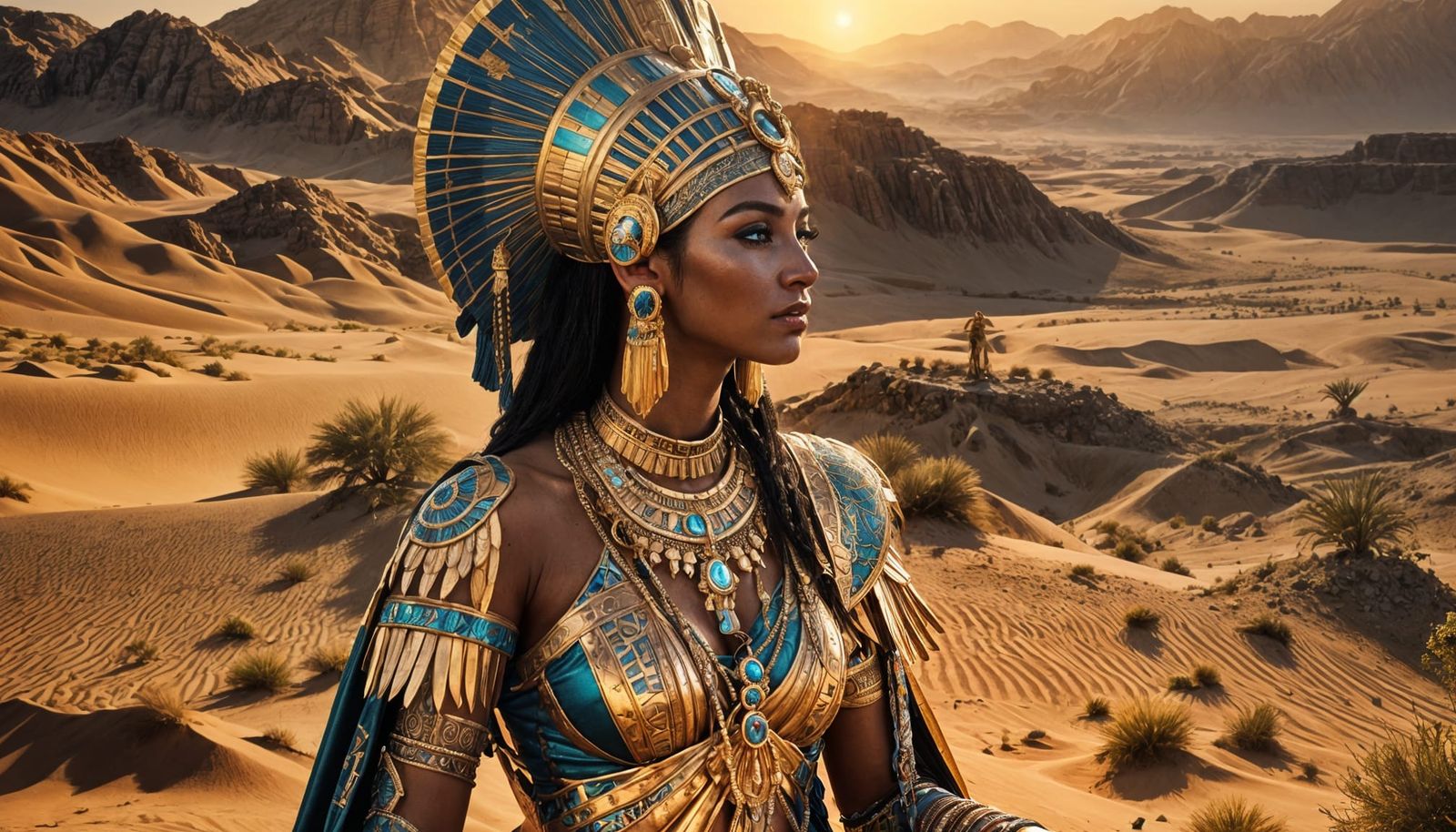 Hyperrealistic Goddess Isis Portrait in Desert Sunset
