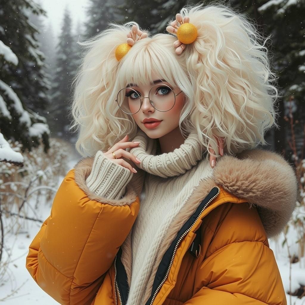 E-Girl Fashion in Winter Woods Snowstorm