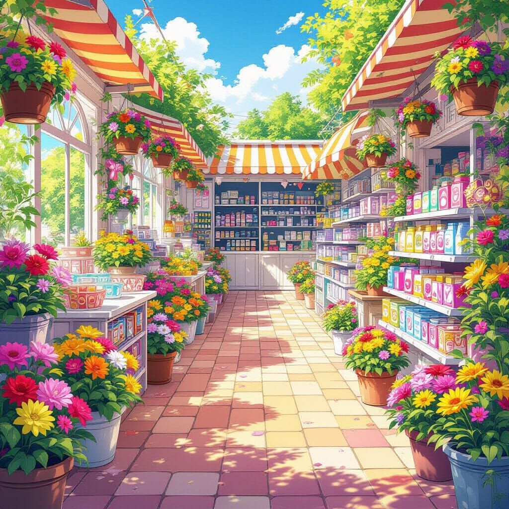 Vibrant Spring Candy & Flowers in Anime Style