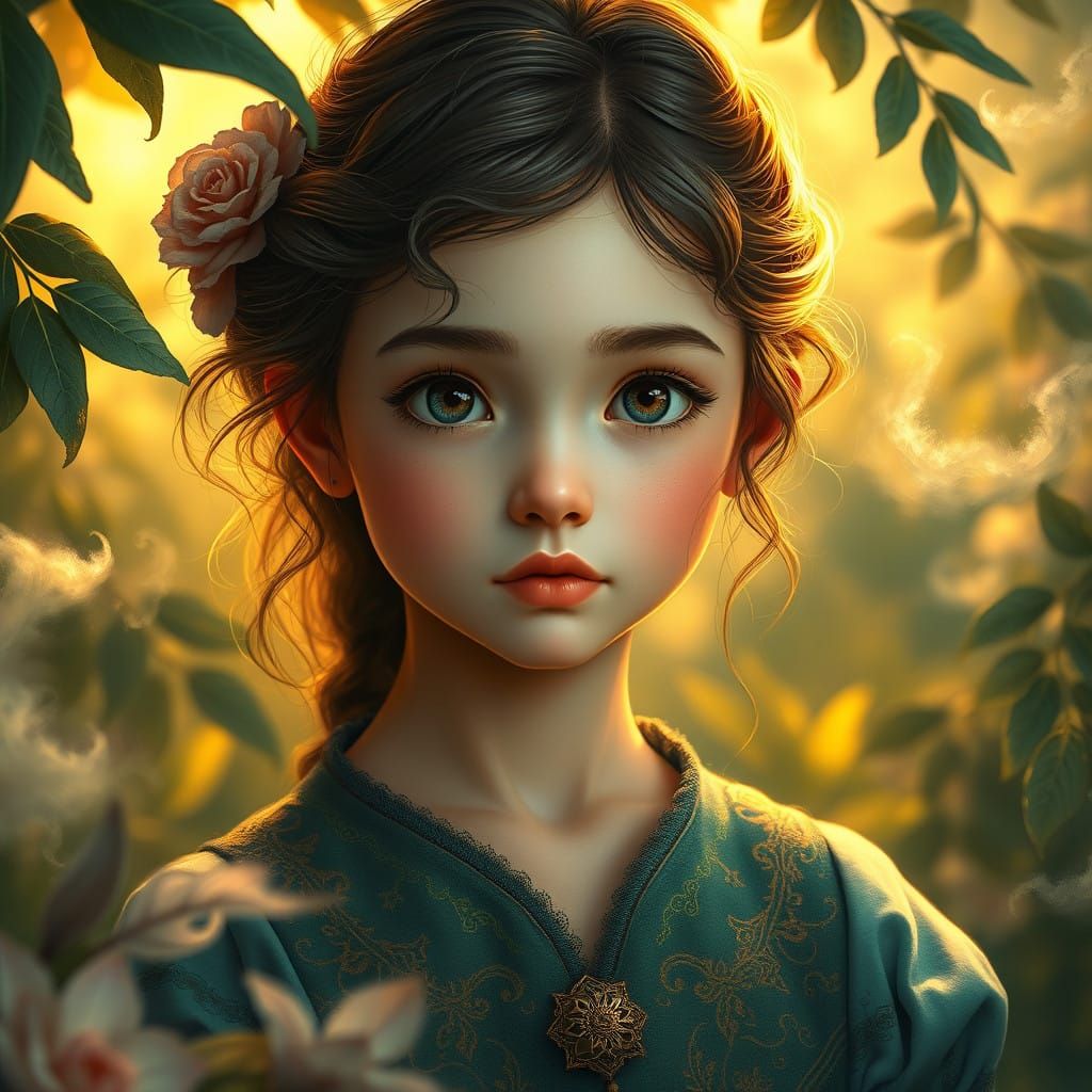 Whimsical Girl in Emerald Haven