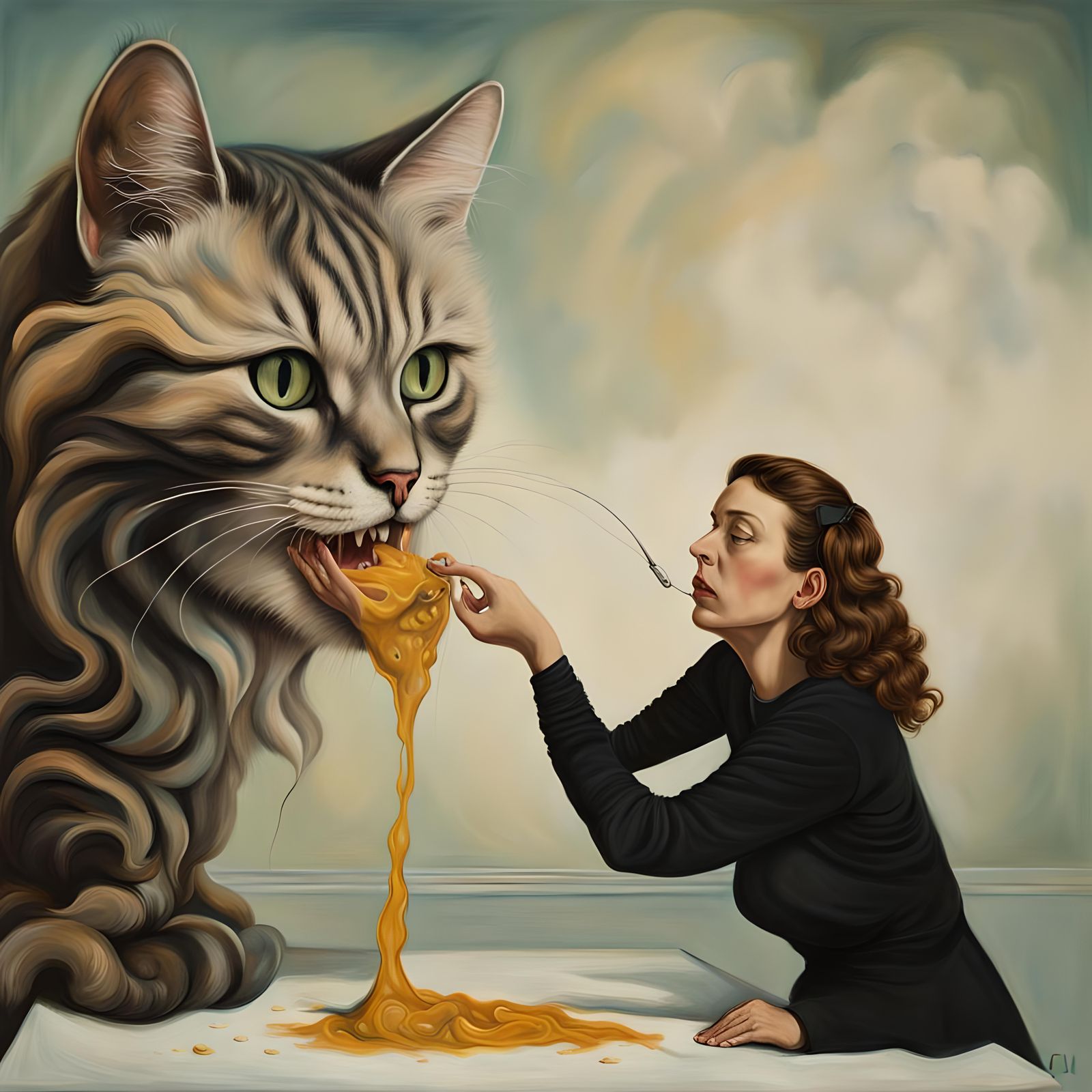 Surrealist Cat Barfing in Salvador Dali Style