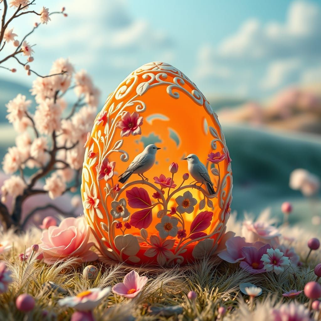 Enchanted Easter Egg in Whimsical Fairytale Landscape