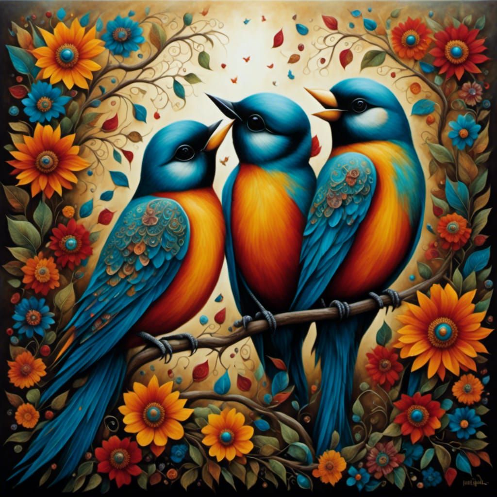 Surreal Love Birds in Contemporary Style