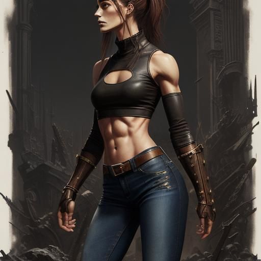 Fit Woman in Leather Jeans, Dark Aesthetic