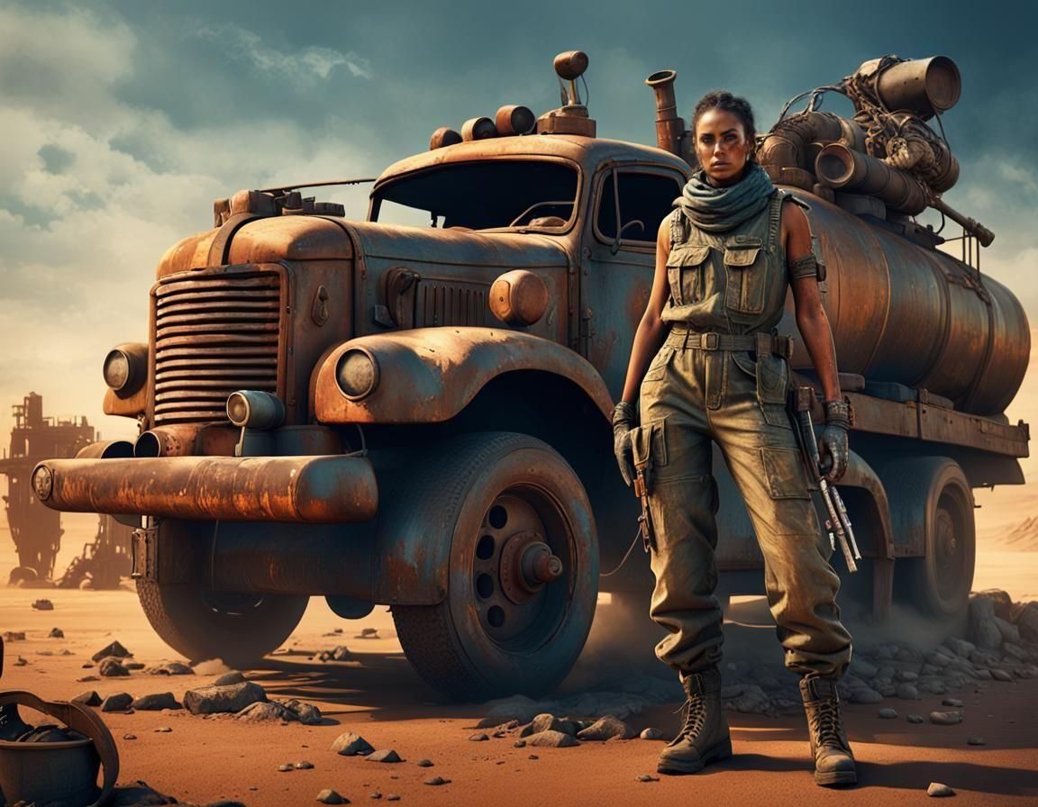 Post-Apocalyptic Woman on Tanker Truck