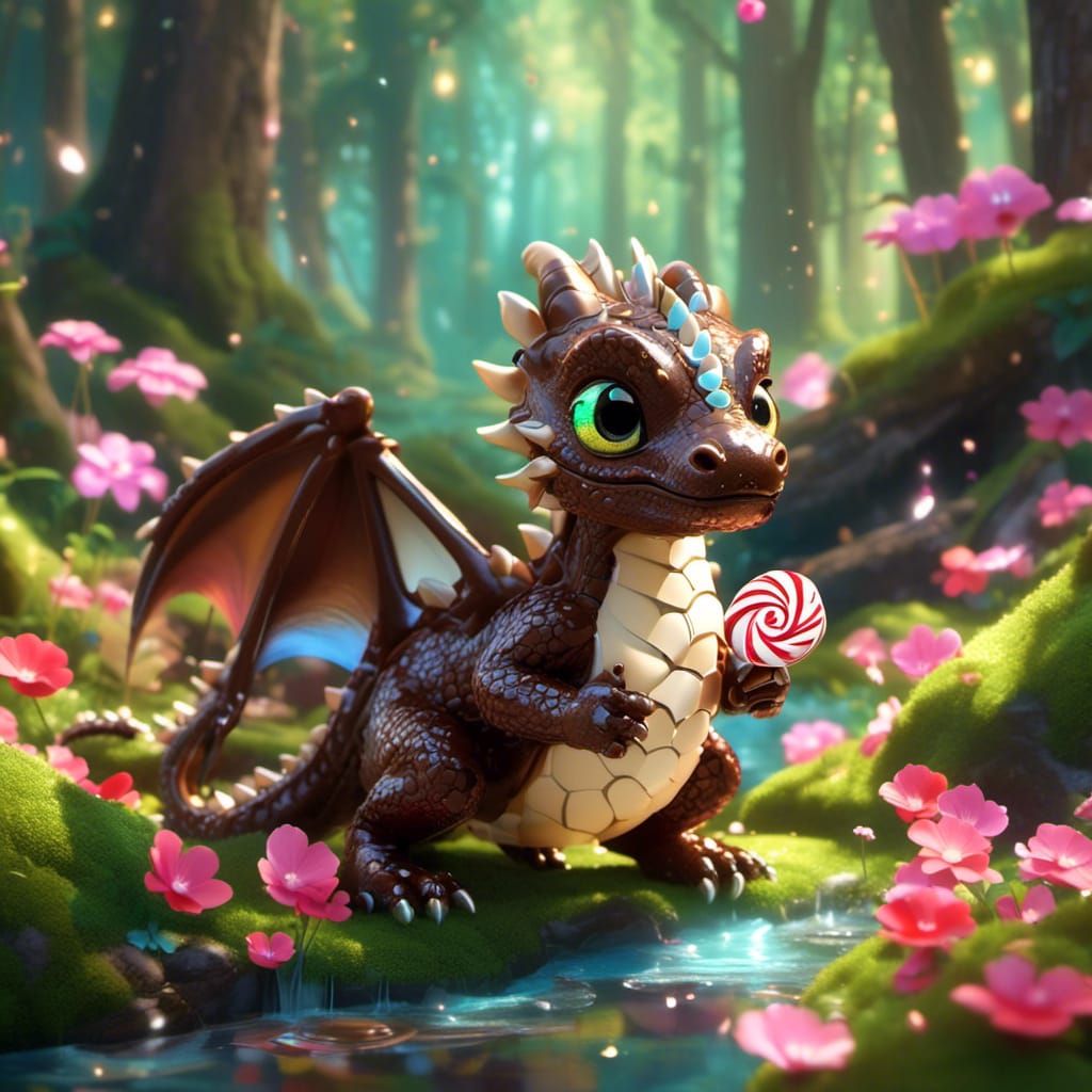 Chocolate Chibi Dragon in Enchanted Forest