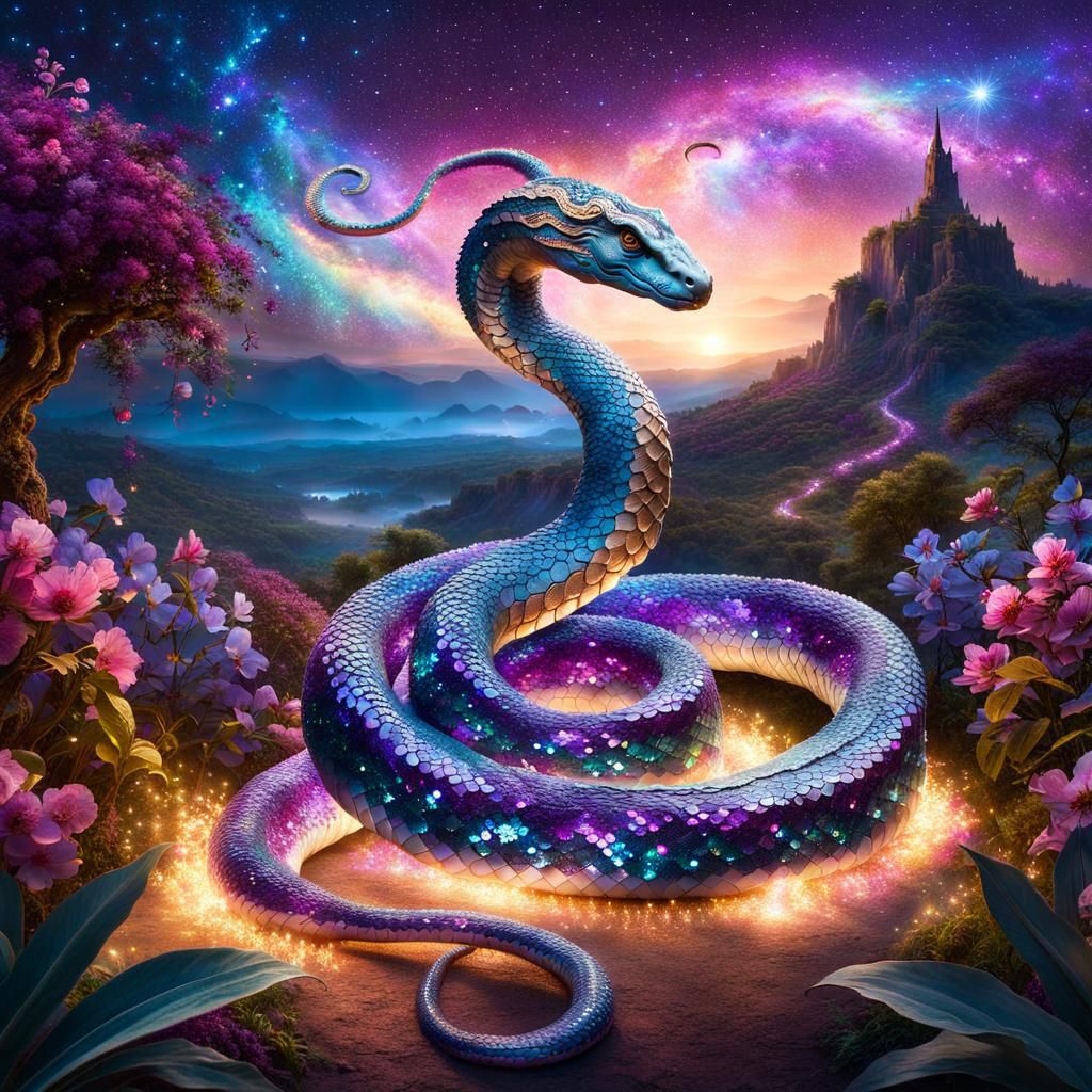 Sequined Serpent Shines in Eden at Night