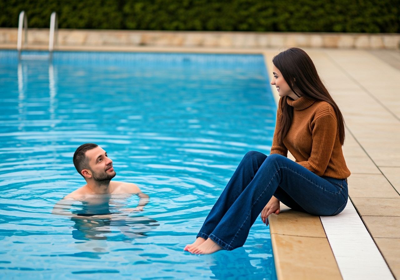 Married Couple Enjoying Poolside Moment in Photo-Realism