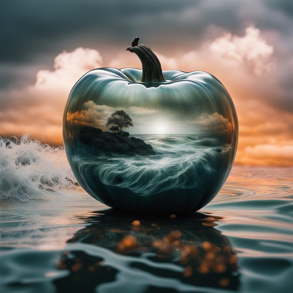 Stormy Sea in Refractive Glass Pumpkin