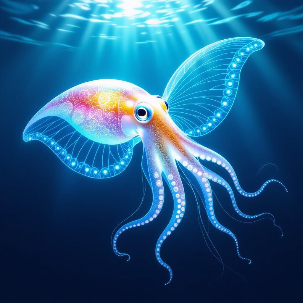 Ethereal Vampire Squid Sea Angel Hybrid in Deep Ocean