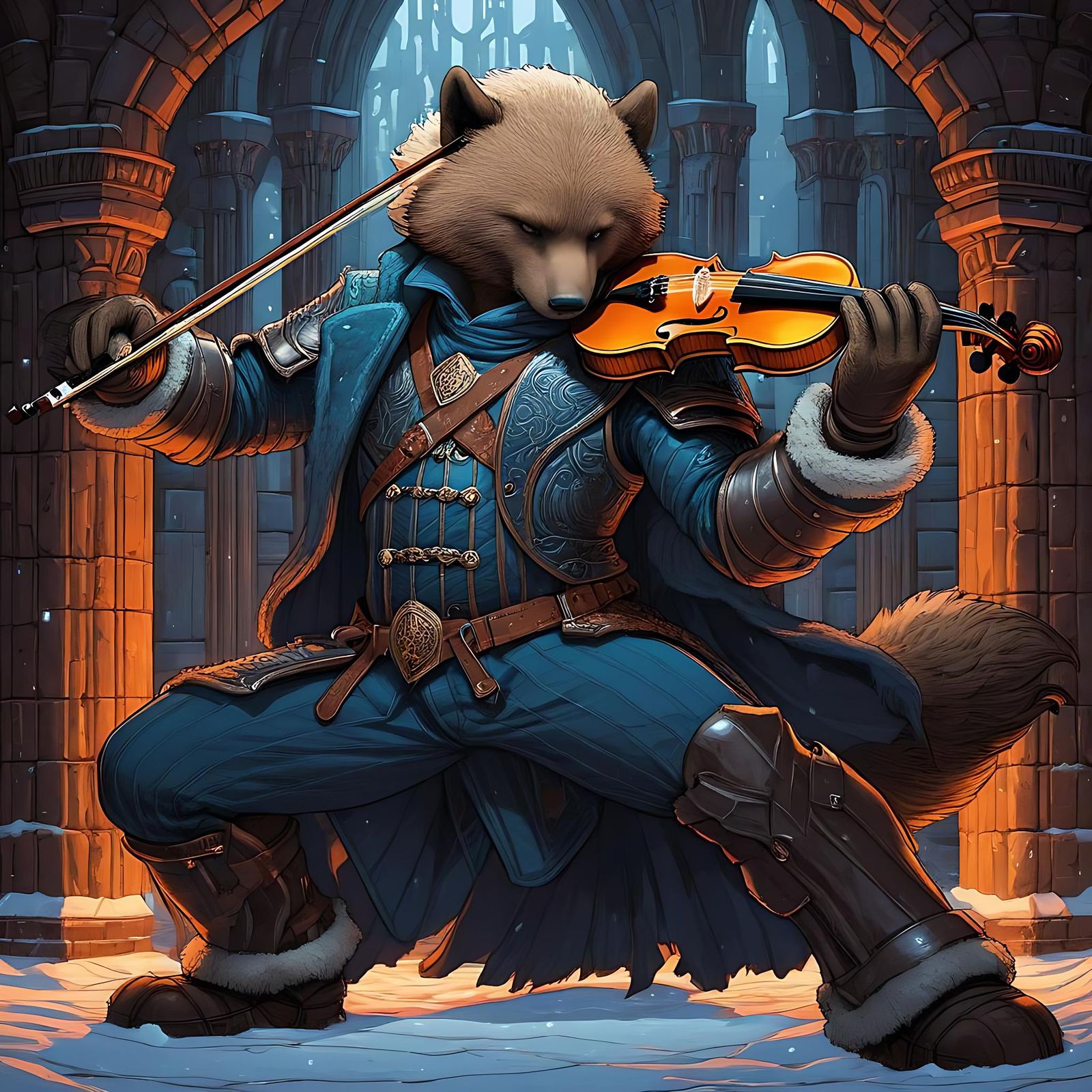 Werewolf Violinist in Dark Fantasy Dungeon