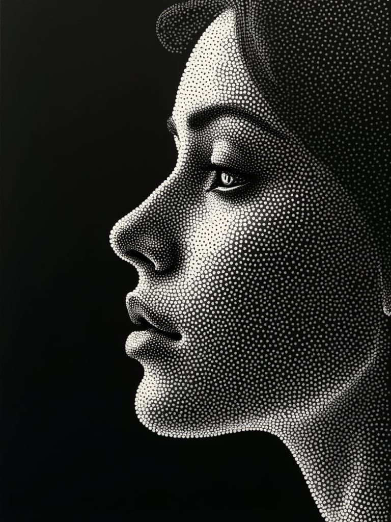 Stippled Profile Portrait in Deep Black