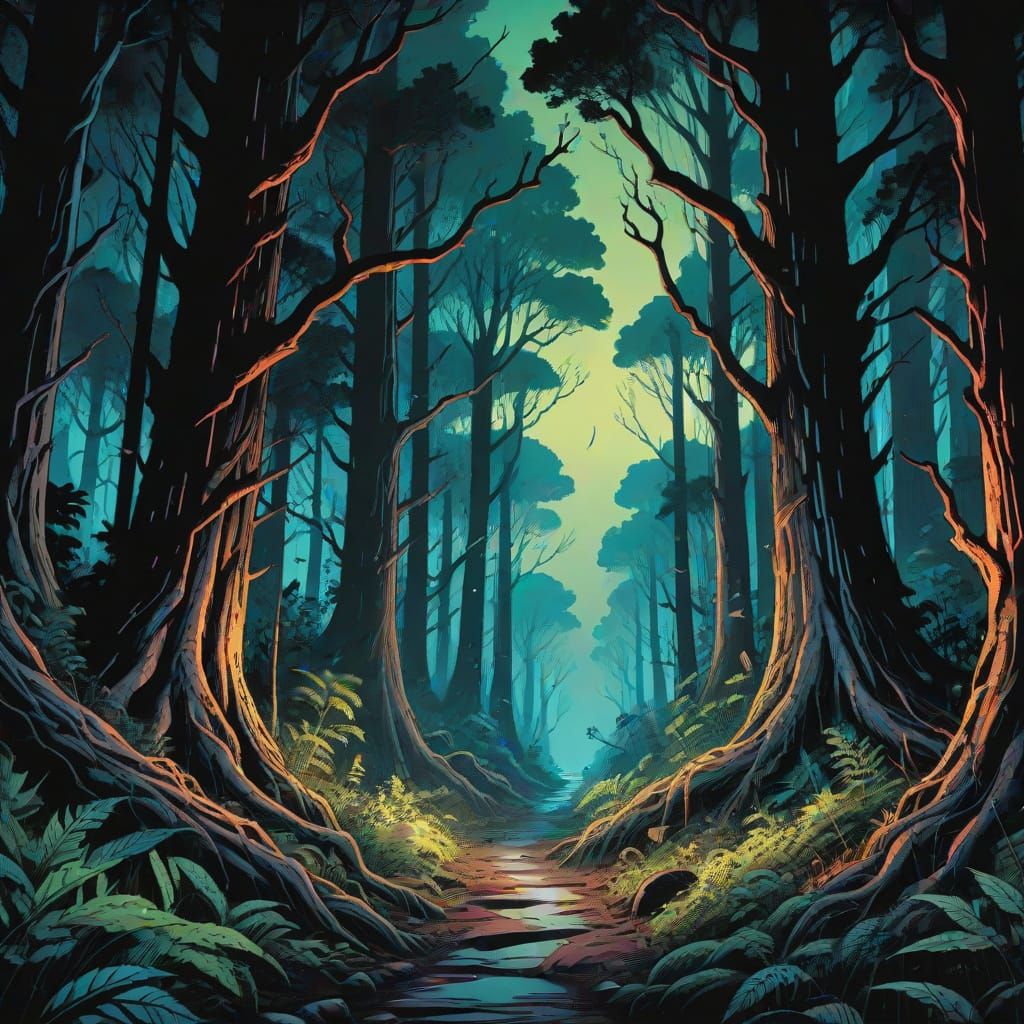 Venule in Dark Forest, Comic Book Art