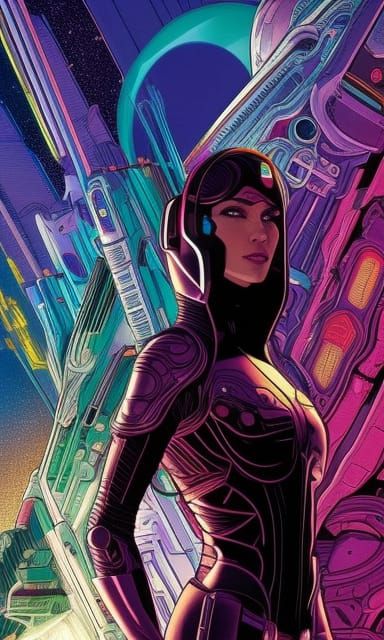 Futuristic Sci-Fi Outlaw Cowgirl in Digital Concept Art