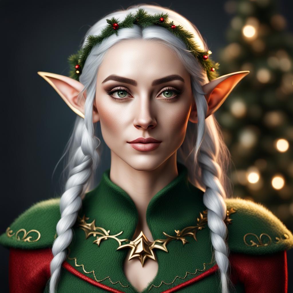 Festive Female Elf Portrait in Realistic Style