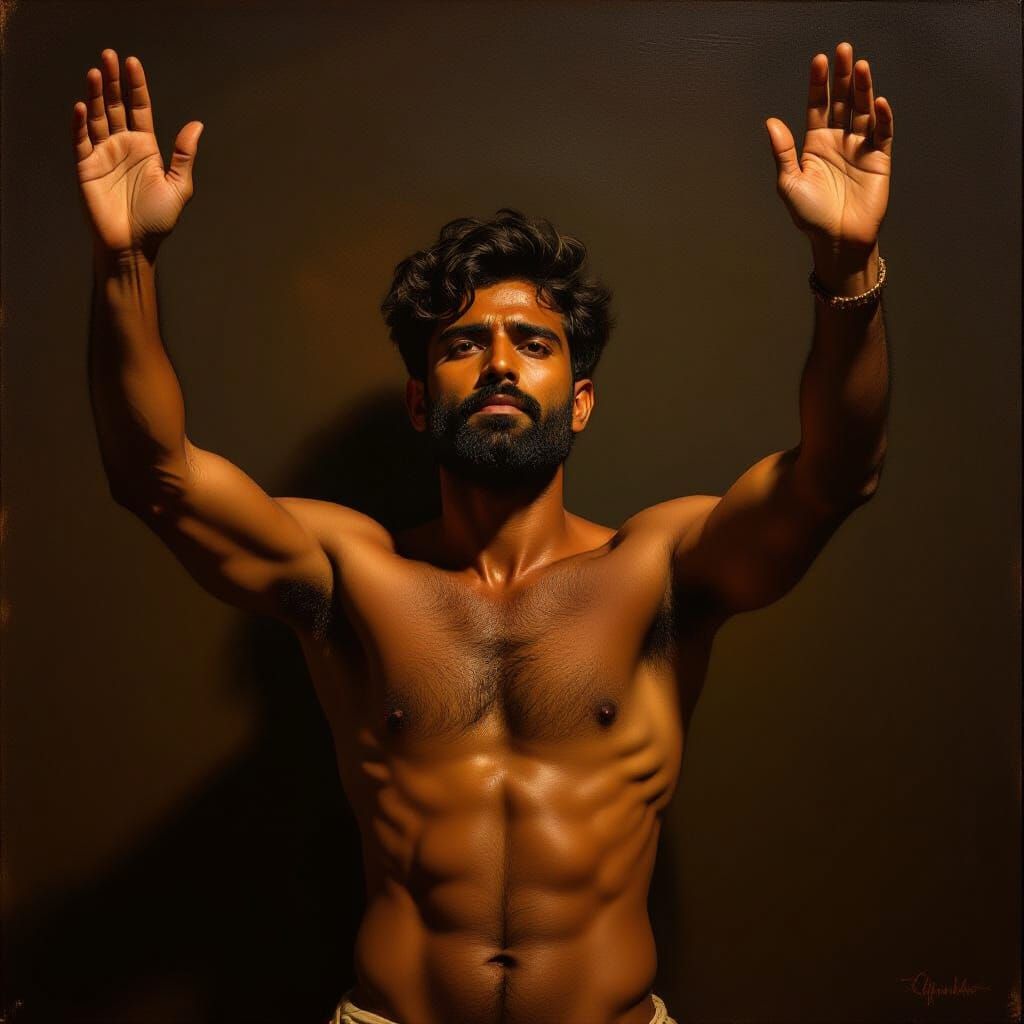 Man in Dramatic Chiaroscuro Oil Painting