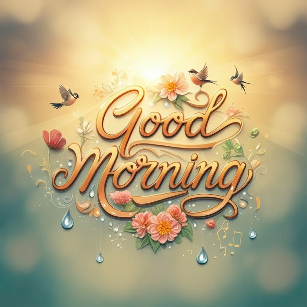 Joyful 'Good Morning' Lettering with Flowers in Art Nouveau ...