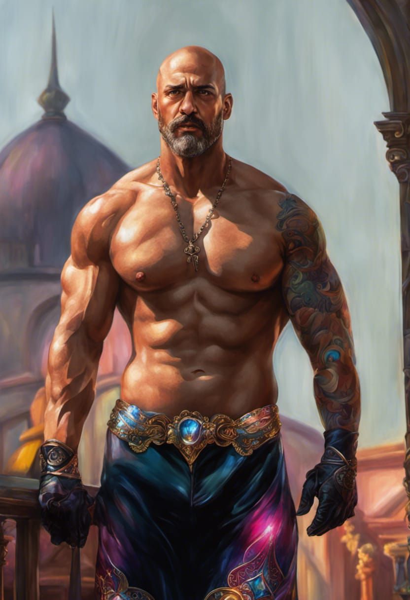 Muscular Figure Portrait in Stained Glass Style