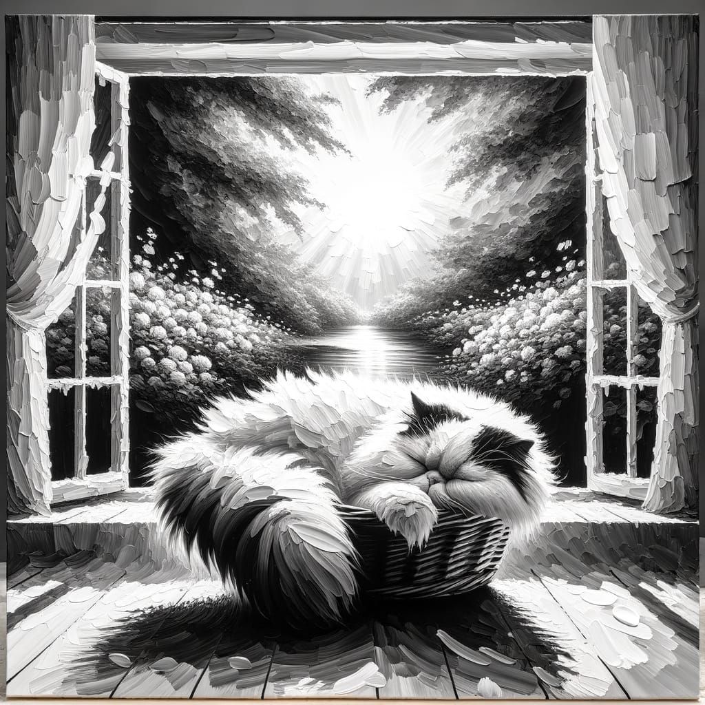 Monochromatic Painting of Sleeping Persian Cat