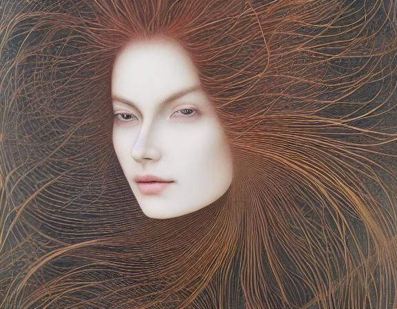 Woman in Mycelium Network: A Watercolor Reflection