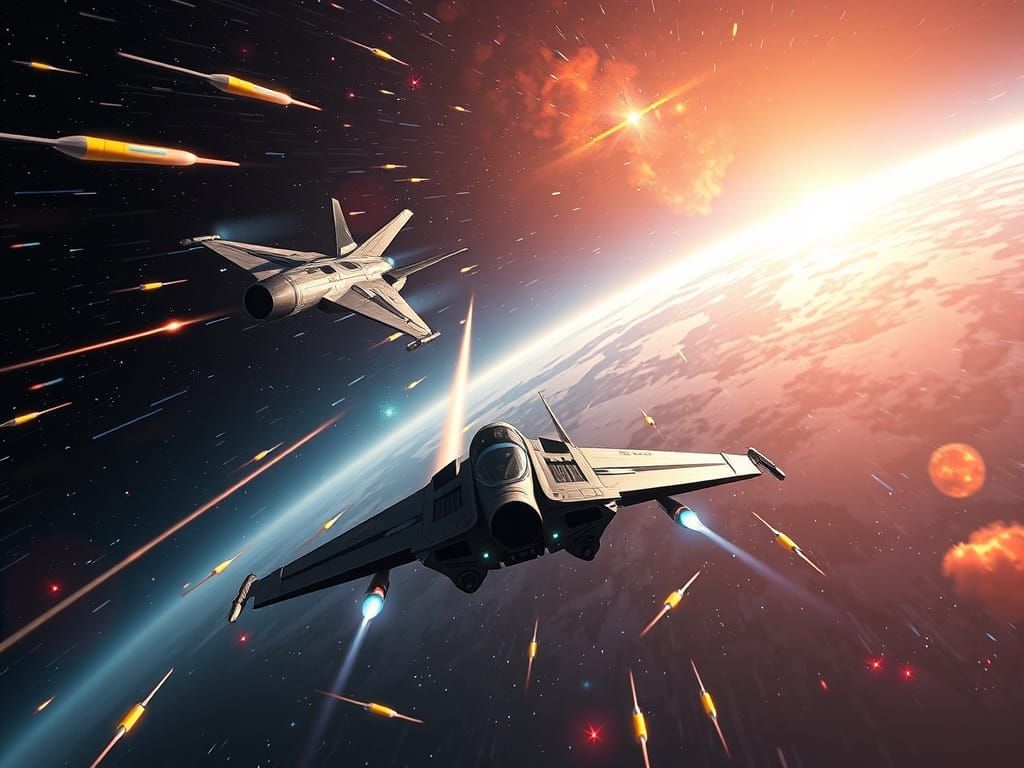 Futuristic Starfighters Dogfight with Pencil Missiles