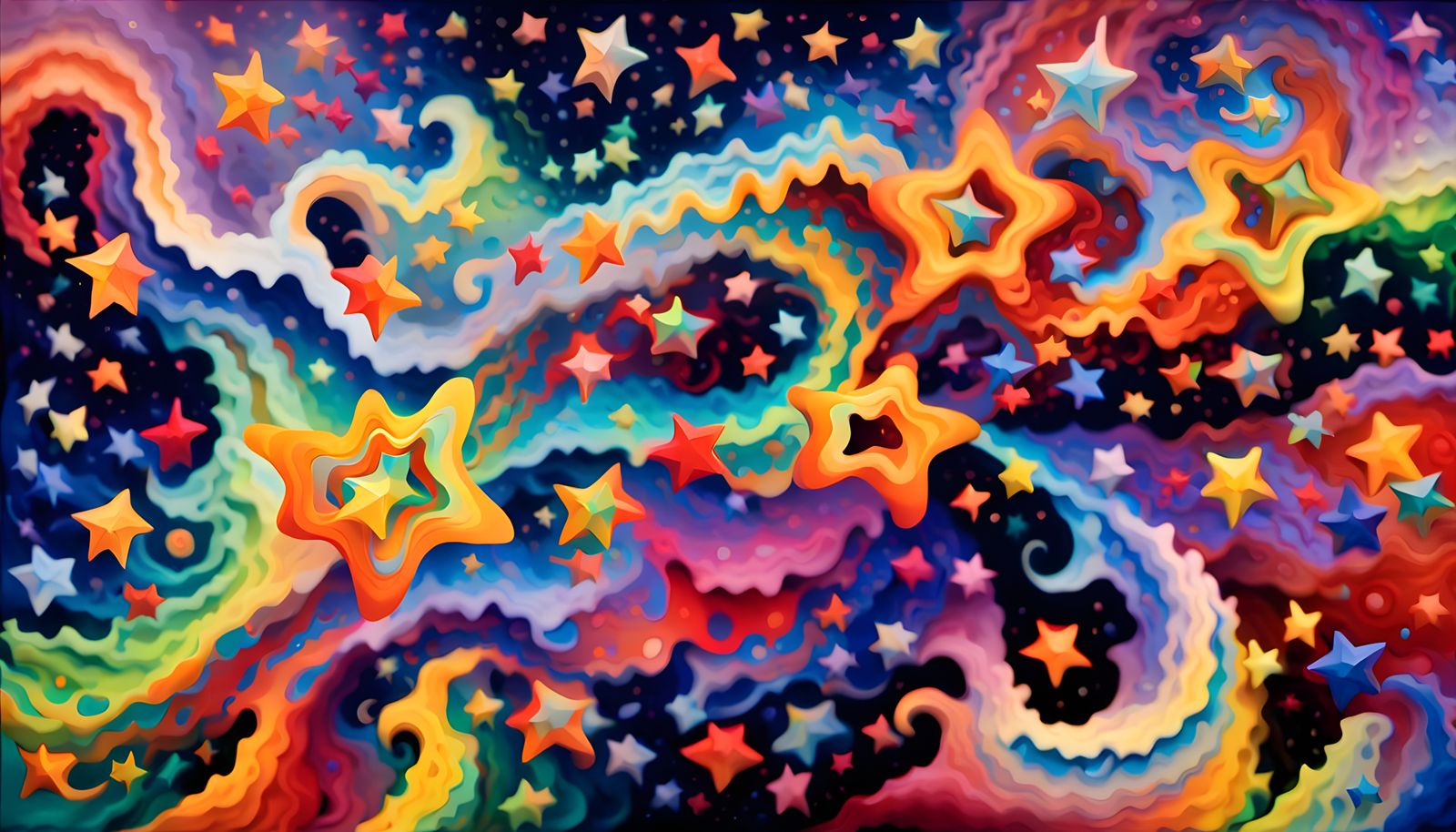 Iridescent Stars and Waves in Aboriginal Painting Style