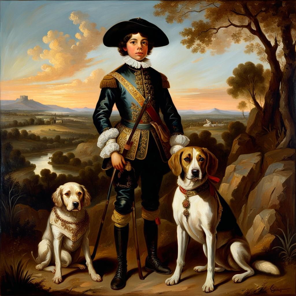 Prince in Hunting Outfit: Baroque Oil Painting