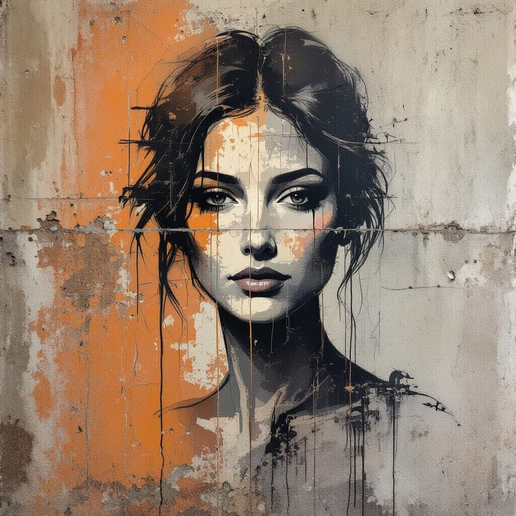 Portrait Emerging from Weathered Industrial Wall