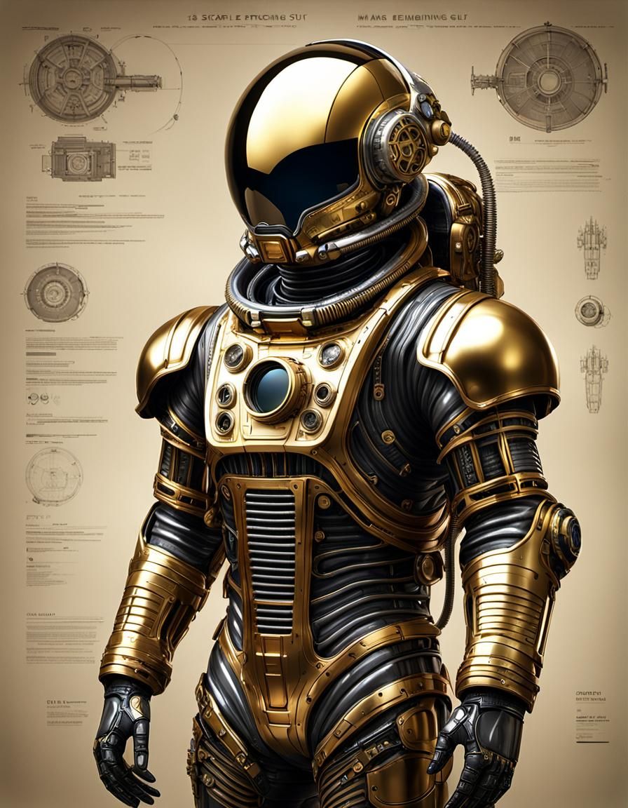 Futuristic Gold Spacesuit Engineering Drawing