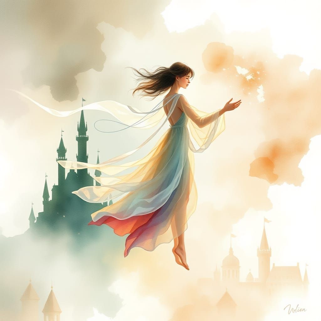 Whimsical Magic Student in Dreamy Watercolor Realm