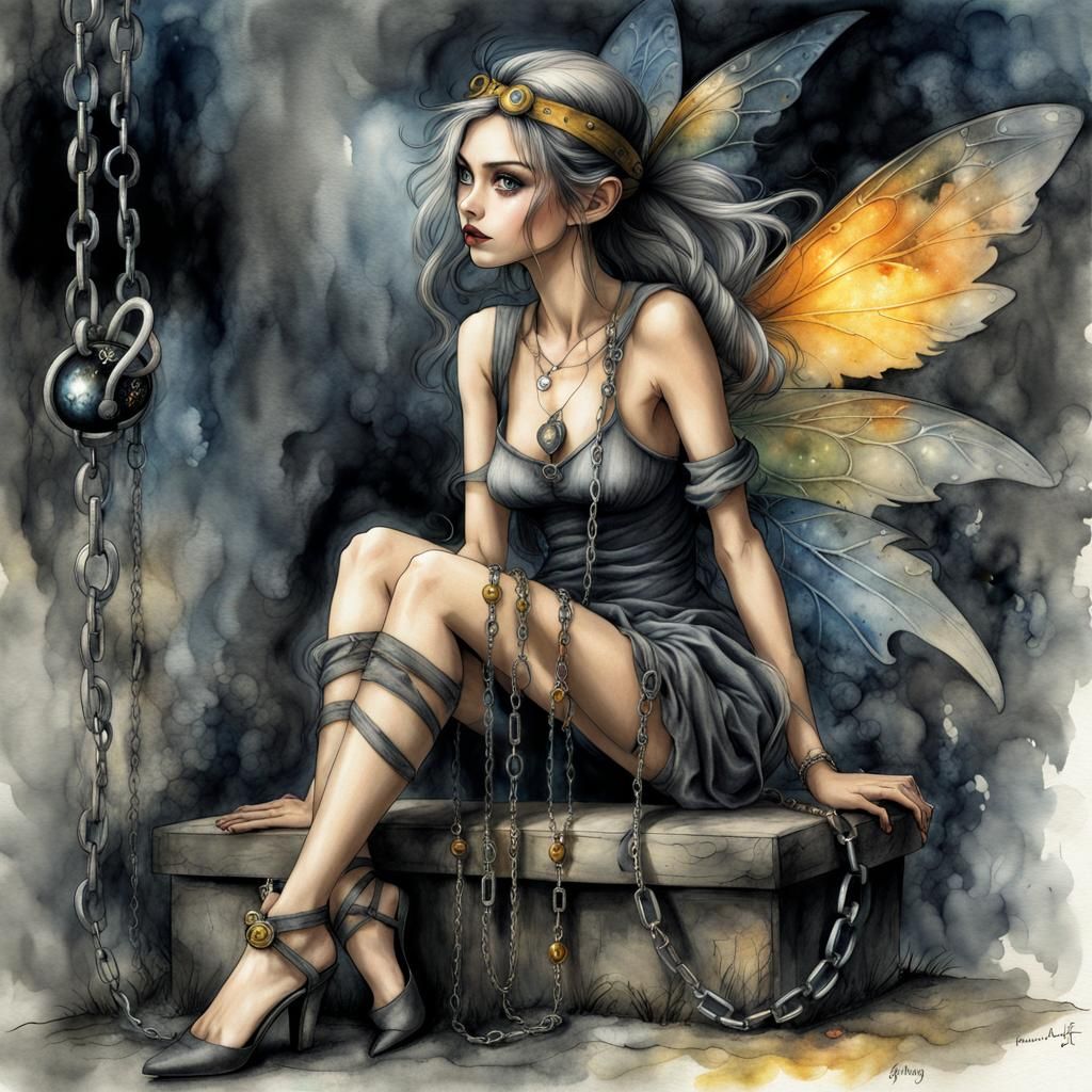 Imprisoned Fairy in Surrealist Watercolor Style