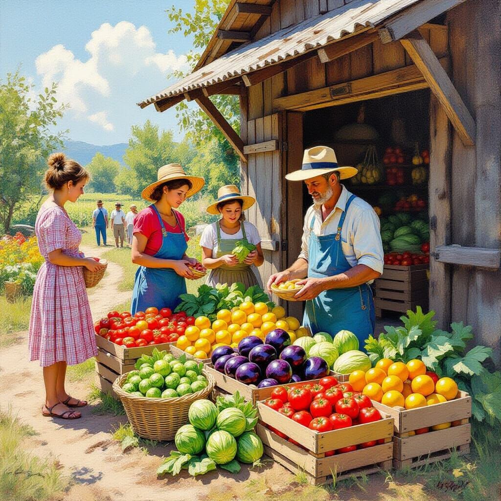 Farm Fresh Produce in Oil Painting Style