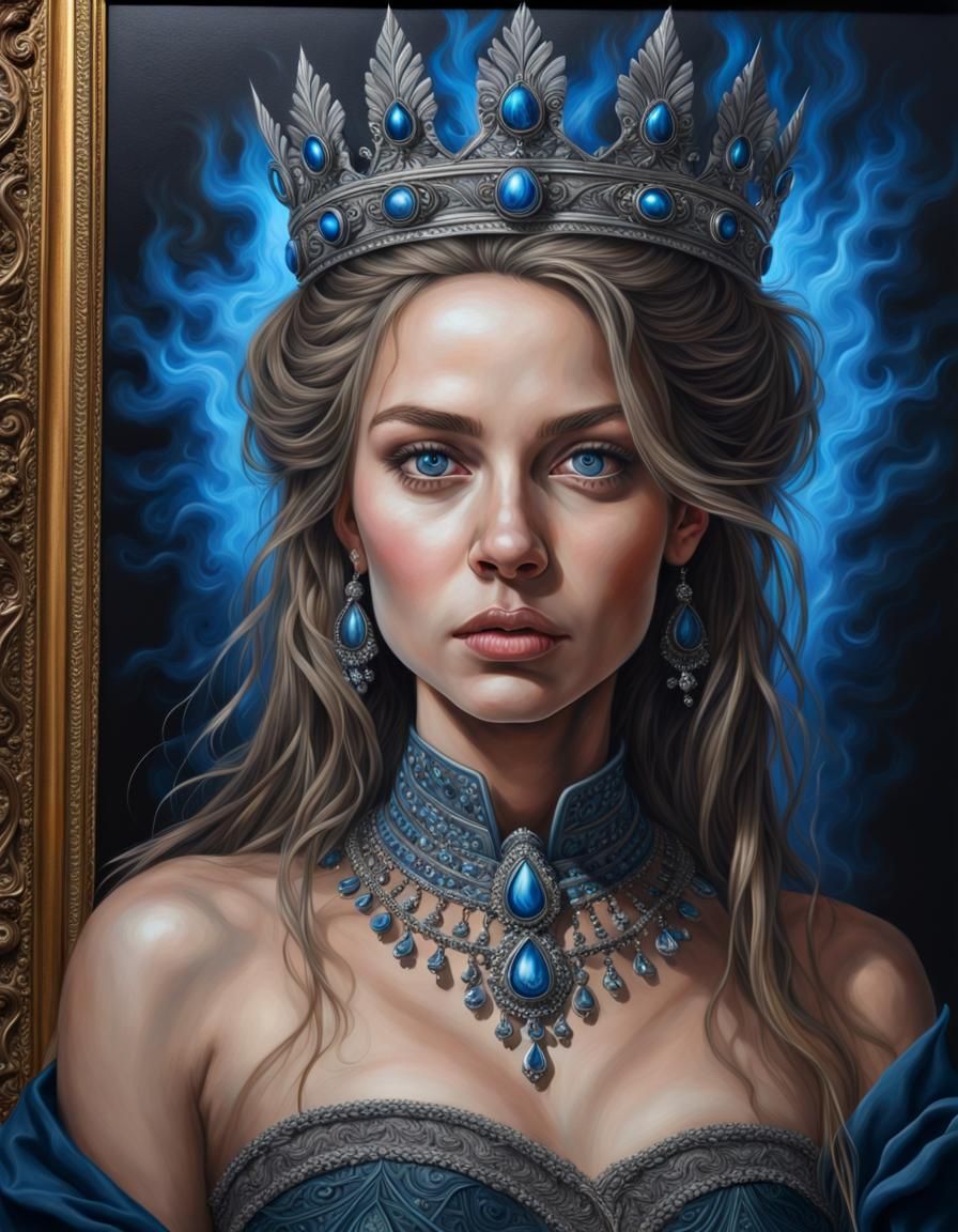 Hyperrealistic Portrait of Lady with Fire Crown