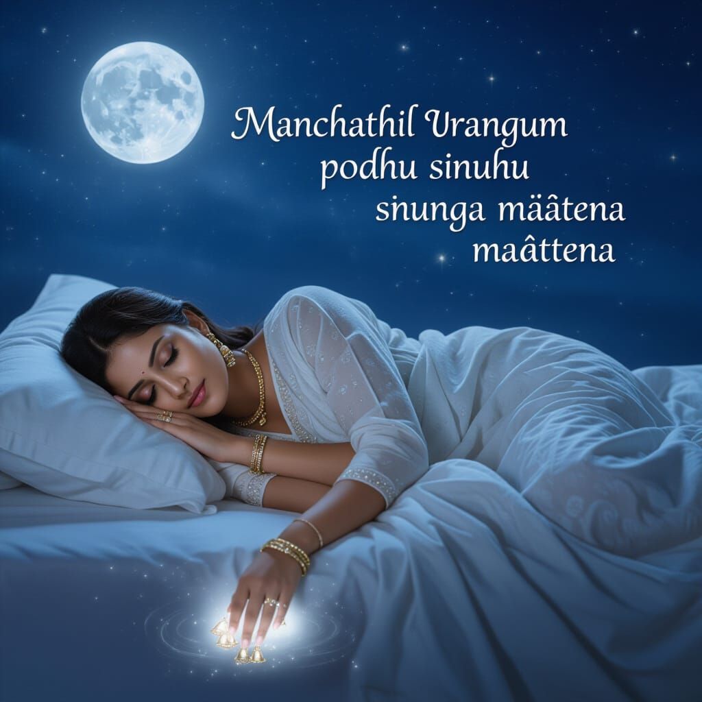 South Asian Woman Sleeping Peacefully Under Moonlight
