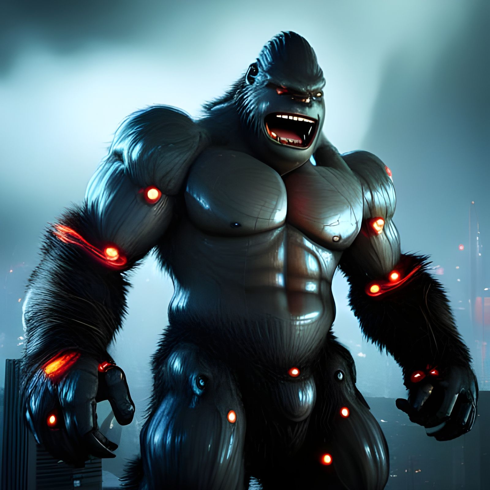 King Kong Beats Chest in Futuristic City