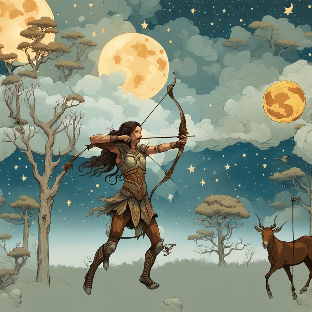 Antlered Centaur Archer on the Moon, Digital Art