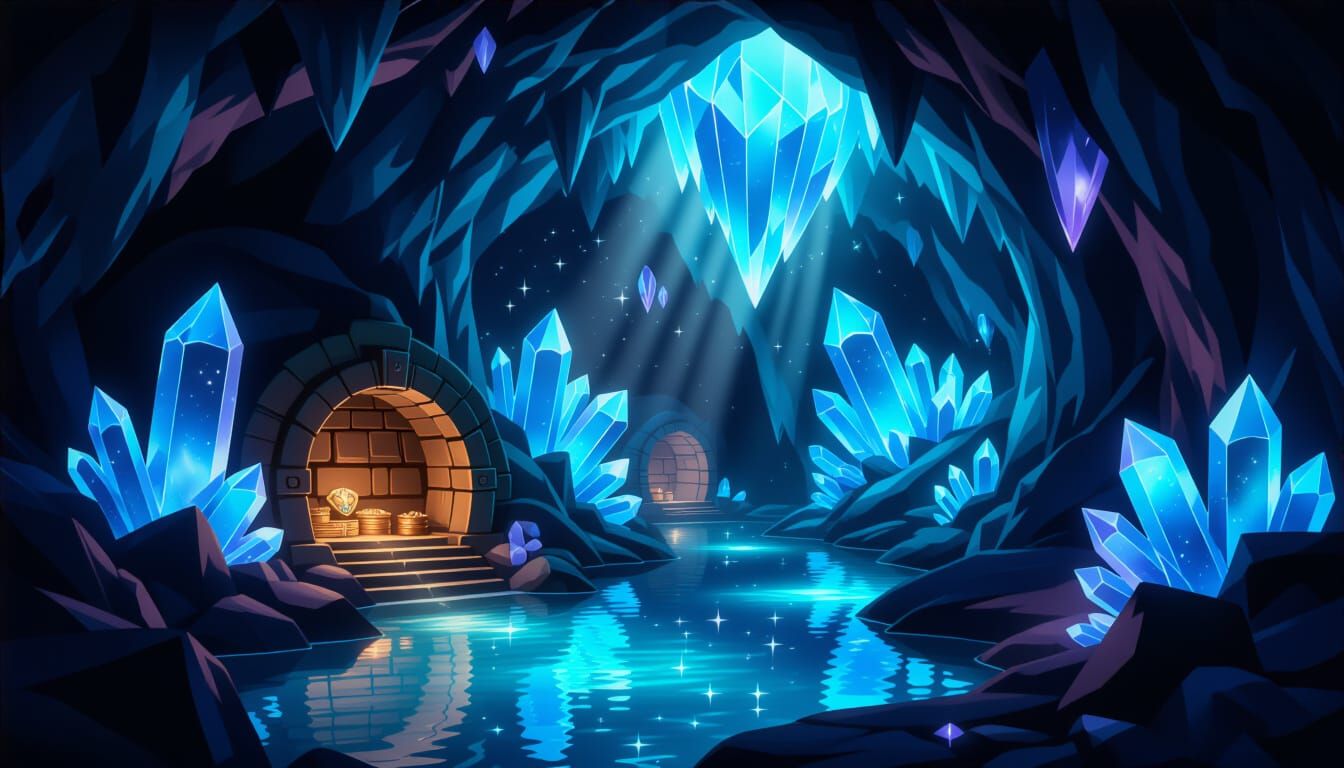 Crystal Cavern of Forgotten Treasures in Fantasy Realism Sty...