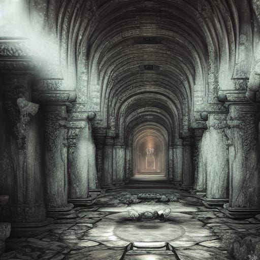 Underground Crystal Temple in Dark Cavern