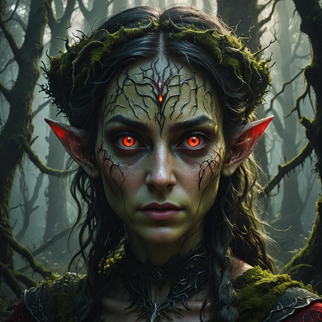 Elf Girl's Demonic Possession in Dark Fantasy Art