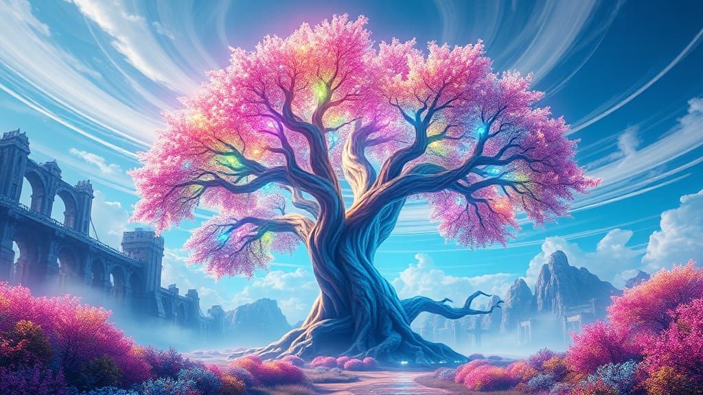 Rainbow Tree in Ethereal 3D Realm
