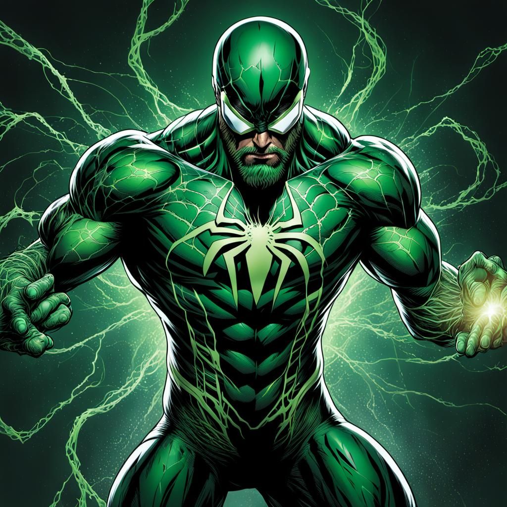 Dynamic Comic-Book Illustration of a Symbiote Man